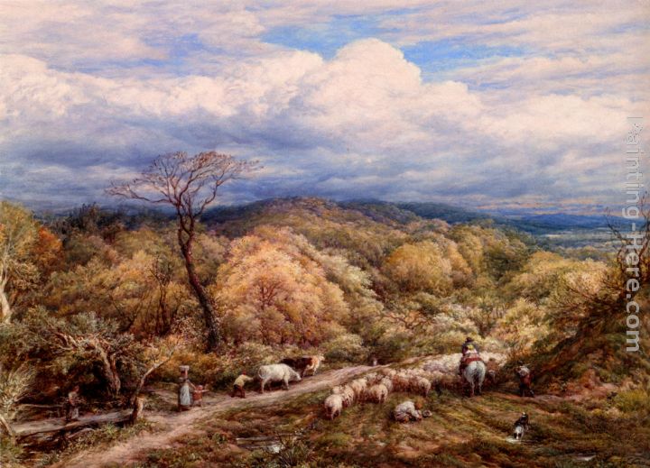 An Autumn Afternoon With Shepherd And Flock painting - John Linnell An Autumn Afternoon With Shepherd And Flock art painting